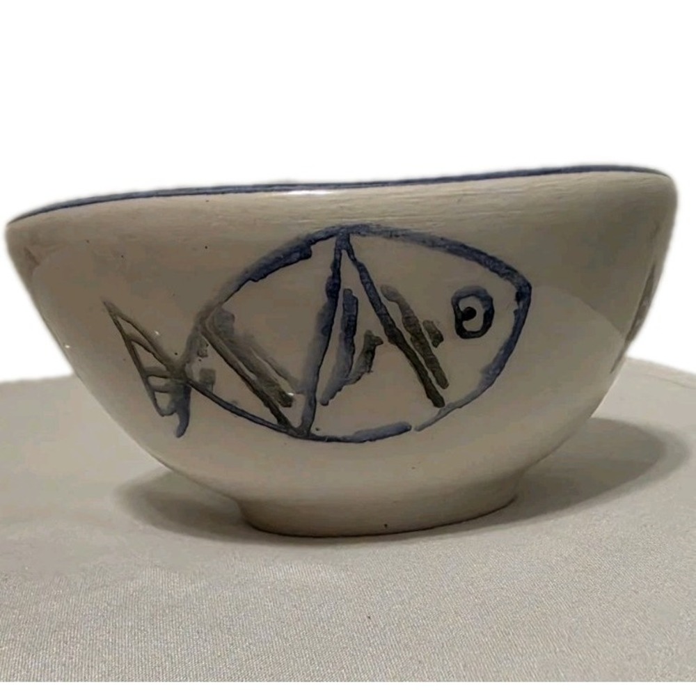 Papart Seramik Sauce Dipping Bowl Small Accent 4" X 2" Hand painted Fish Ocean